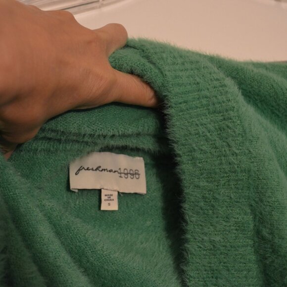 Freshman1996 Green Fluffy Dual Set Mini Skirt & Sleeveless Top Straps V-Neck S - Picture 10 of 13